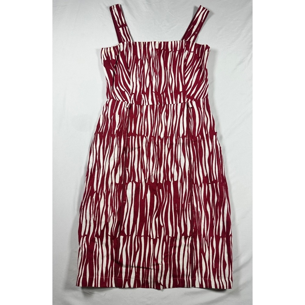 Max Mara Linen Red White Zebra Print Linen Sheath Dress Made in Italy Size 6